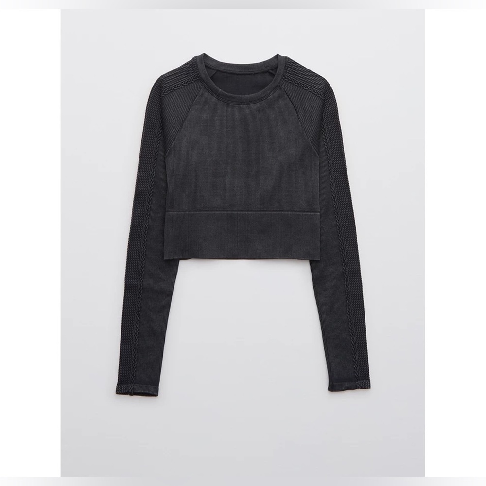 OFFLINE by Aerie Women's Crop Top with Cable Knit Detailed Sleeves